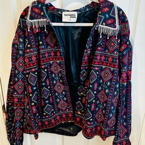 Savanna Jane Aztec Multicolor Patterned Jacket with rhinestone fringe